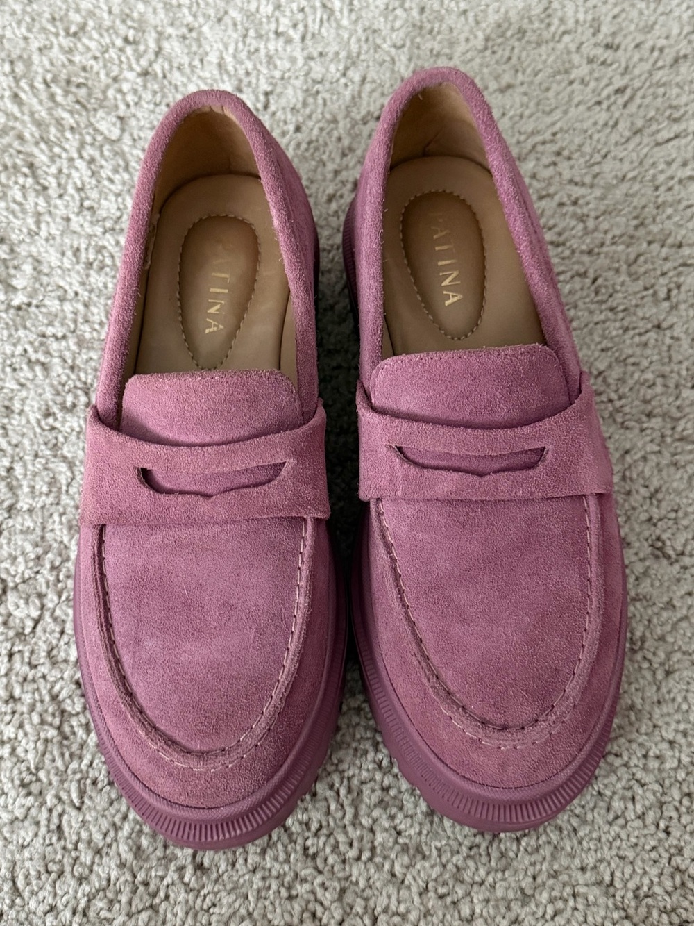 Patina Portland Leather Zoe Loafer Foxglove Pink Lug Sole Shoes Size 7.5
